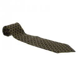 ربطة عنق غوتشي هورسبيت حرير مطبوع أزرق كحلي وأصفر