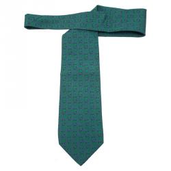Pre Owned Gucci Green and Blue Printed Silk Tie