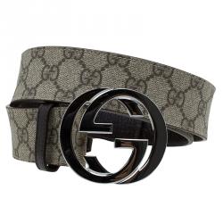 مملوكة مسبقًا حزام غوتشي حلية GG سوبريم كانفاس غوتشيسما بني مقاس 95 سم