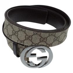 مملوكة مسبقًا حزام غوتشي حلية GG سوبريم كانفاس غوتشيسما بني مقاس 95 سم