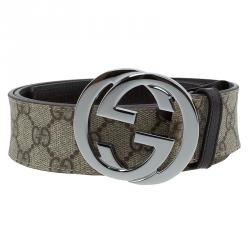 مملوكة مسبقًا حزام غوتشي حلية GG سوبريم كانفاس غوتشيسما بني مقاس 95 سم