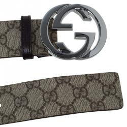 مملوكة مسبقًا حزام غوتشي حلية GG سوبريم كانفاس غوتشيسما بني مقاس 95 سم