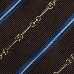 مملوكة مسبقًا Gucci Brown and Blue Striped Silk Tie