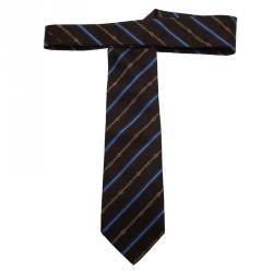 مملوكة مسبقًا Gucci Brown and Blue Striped Silk Tie