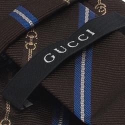 مملوكة مسبقًا Gucci Brown and Blue Striped Silk Tie