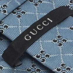 مملوكة مسبقًا ربطة عنق غوتشي حرير أزرق مونوغرامي