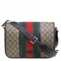 Gucci Beige/Brown GG Supreme Canvas Web Messenger Bag