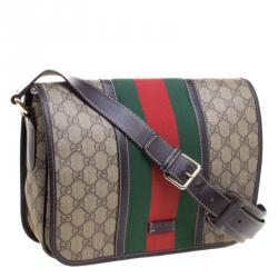 Gucci Beige/Brown GG Supreme Canvas Web Messenger Bag