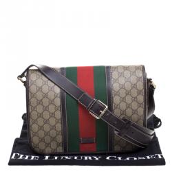 Gucci Beige/Brown GG Supreme Canvas Web Messenger Bag