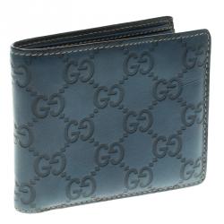 Gucci Blue Guccissima Leather Bifold Wallet
