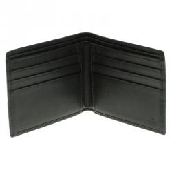 Pre Owned محفظة غوتشي ثنائية الطية ويب جلد غوتشيسيما أسود ميتاليك