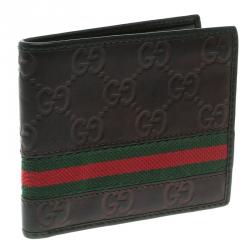Pre Owned محفظة غوتشي ثنائية ال طية ويب جلد غوتشيسيما أسود ميتاليك