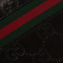 Pre Owned محفظة غوتشي ثنائية الطية ويب جلد غوتشيسيما أسود ميتاليك