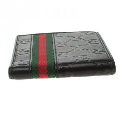 Pre Owned محفظة غوتشي ثنائية الطية ويب جلد غوتشيسيما أسود ميتاليك