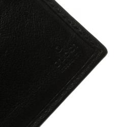 Pre Owned محفظة غوتشي ثنائية الطية ويب جلد غوتشيسيما أسود ميتاليك