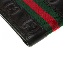 Pre Owned محفظة غوتشي ثنائية الطية ويب جلد غوتشيسيما أسود ميتاليك