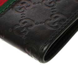 Pre Owned محفظة غوتشي ثنائية الطية ويب جلد غوتشيسيما أسود ميتاليك