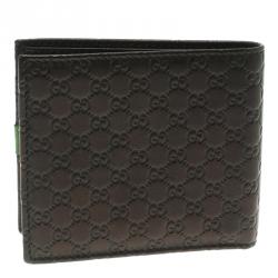 Pre Owned Gucci Metallic Black Micro Guccissima Leather Bifold Wallet