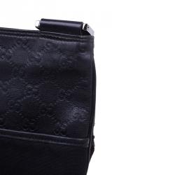 Gucci Black Guccissima Leather/Canvas Flat Messenger Bag