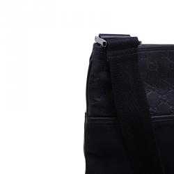 Gucci Black Guccissima Leather/Canvas Flat Messenger Bag