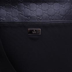 Gucci Black Guccissima Leather/Canvas Flat Messenger Bag