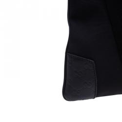 Gucci Black Guccissima Leather/Canvas Flat Messenger Bag