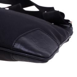 Gucci Black Guccissima Leather/Canvas Flat Messenger Bag