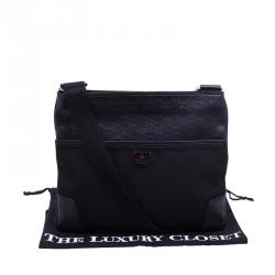 Gucci Black Guccissima Leather/Canvas Flat Messenger Bag
