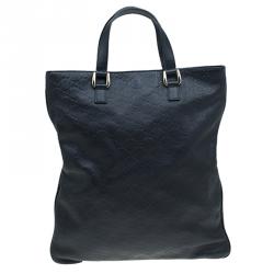 Pre Owned Gucci Black Guccissima Leather Slim Portfolio Tote