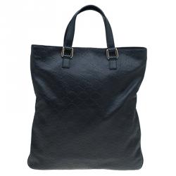 Pre Owned Gucci Black Guccissima Leather Slim Portfolio Tote