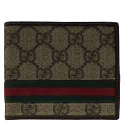 Gucci Brown Guccissima Supreme Canvas Web Detail Bi-Fold Wallet 