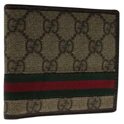 Gucci Brown Guccissima Supreme Canvas Web Detail Bi-Fold Wallet 