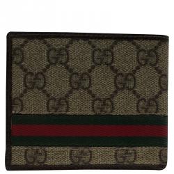 Gucci Brown Guccissima Supreme Canvas Web Detail Bi-Fold Wallet 