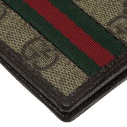 Gucci Brown Guccissima Supreme Canvas Web Detail Bi-Fold Wallet 