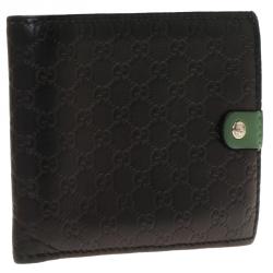 Pre Owned Gucci Black and Green Guccissima Leather Bi-Fold Wallet
