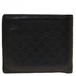 Pre Owned Gucci Black and Green Guccissima Leather Bi-Fold Wallet