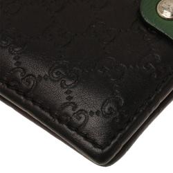 Pre Owned Gucci Black and Green Guccissima Leather Bi-Fold Wallet