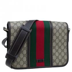 Gucci Brown GG Supreme Coated Canvas and Leather Web Detail Messenger Bag