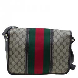 Gucci Brown GG Supreme Coated Canvas and Leather Web Detail Messenger Bag