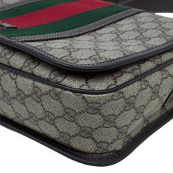 Gucci Brown GG Supreme Coated Canvas and Leather Web Detail Messenger Bag