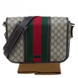 Gucci Brown GG Supreme Coated Canvas and Leather Web Detail Messenger Bag