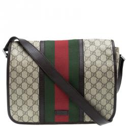 مملوكة مسبقًا Gucci Beige/Brown GG Supreme Canvas Web Messenger Bag