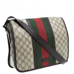 مملوكة مسبقًا Gucci Beige/Brown GG Supreme Canvas Web Messenger Bag