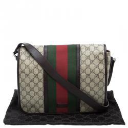 مملوكة مسبقًا Gucci Beige/Brown GG Supreme Canvas Web Messenger Bag