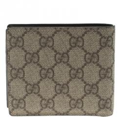 Pre Owned Gucci Beige GG Supreme Canvas Bi Fold Wallet