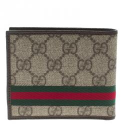 Gucci Beige GG Supreme Canvas Web Bi Fold Wallet