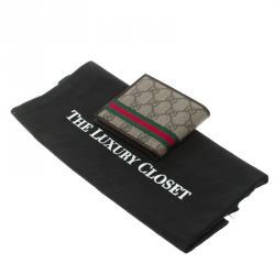 Gucci Beige GG Supreme Canvas Web Bi Fold Wallet