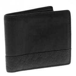 Gucci Black Leather Micro Guccissima  Trim Bi-Fold Wallet