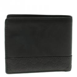 Gucci Black Leather Micro Guccissima  Trim Bi-Fold Wallet