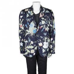 Pre Owned Kris Knight For Gucci Navy Blue Floral Printed Silk Jacket XXXL